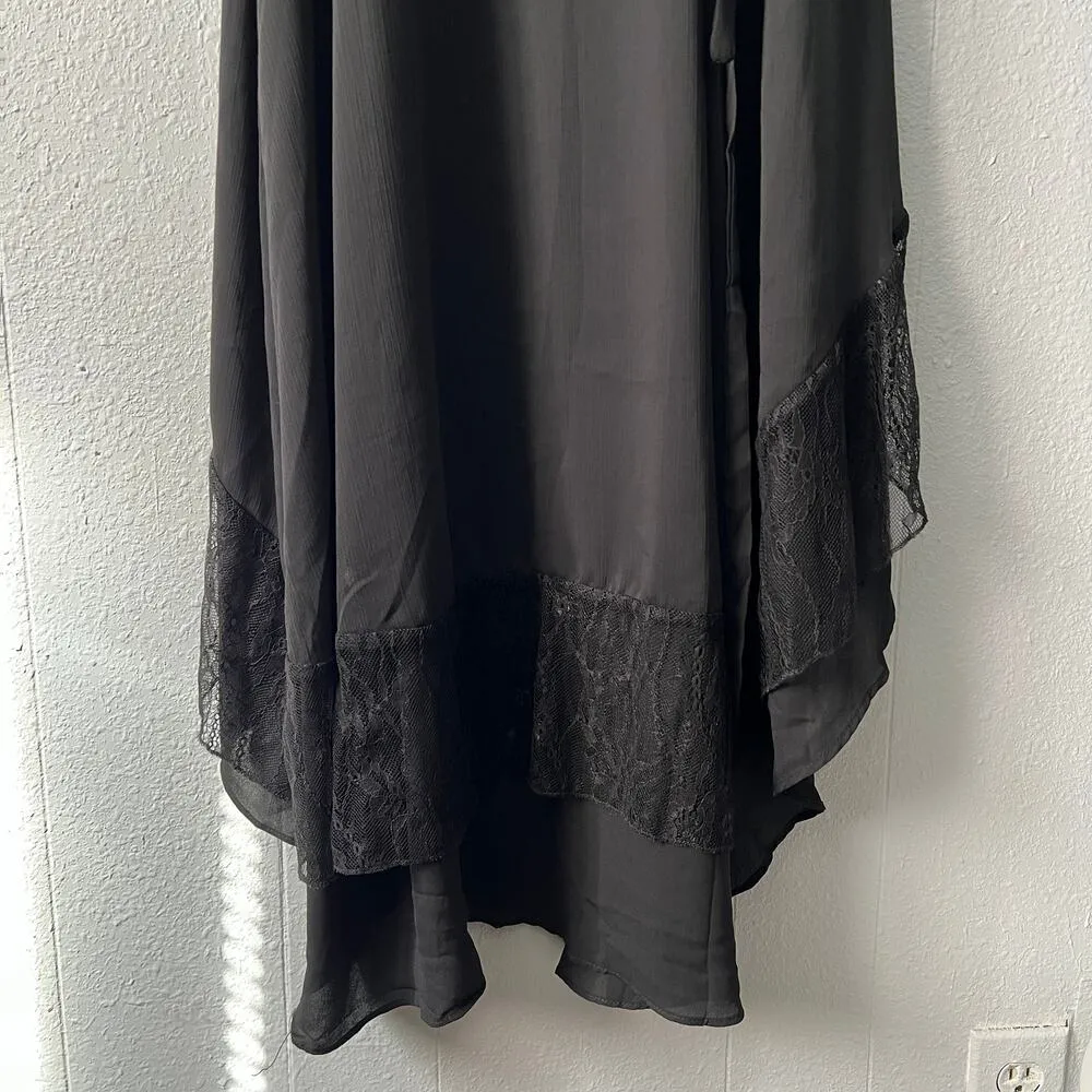 White Closet Womens Wrap Dress 14 Maxi Ruffle Lace Witchy Fairygoth Whimsigoth Black - Image 11