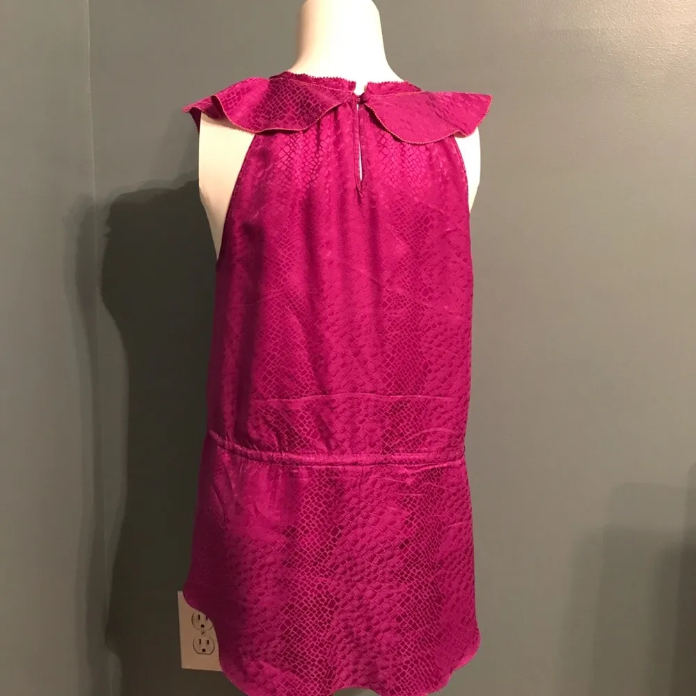 Rebecca Taylor Raspberry Silk Ruffle Front Top - Image 4