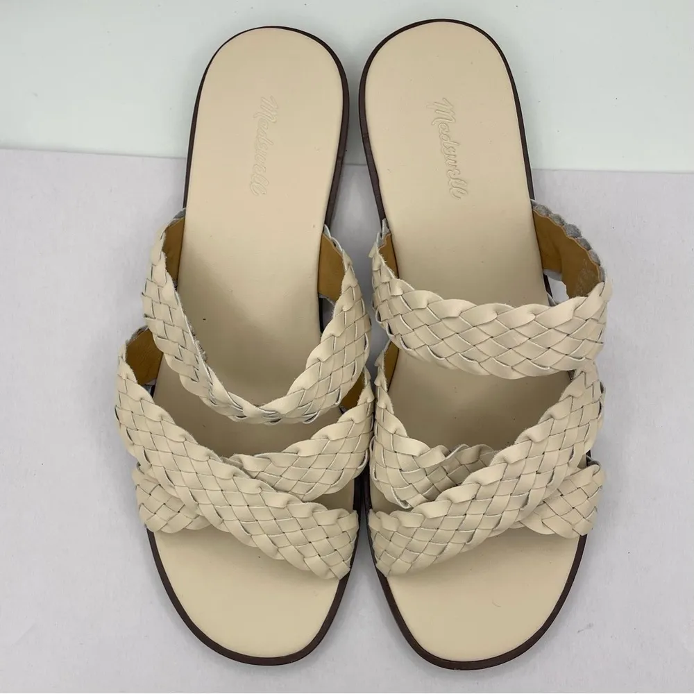 Madewell Mena woven leather cream slide sandals women’s Size 7 - Image 4