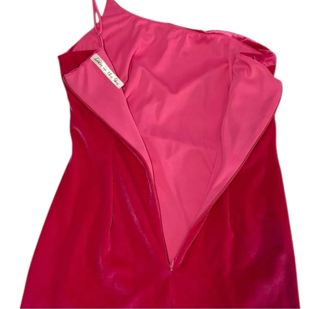 Lucy In The Sky Hot Pink Velvet Mini Dress Womens Small One Shoulder Barbiecore - Image 4