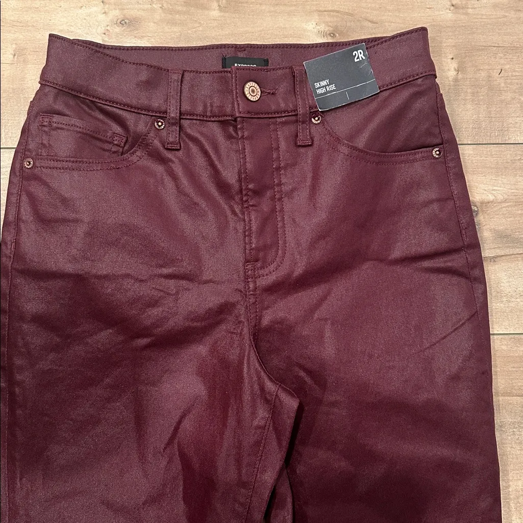 NWT Express High Waisted Burgundy Coated Skinny Jeans Wine Sz 2 Regular - Image 9