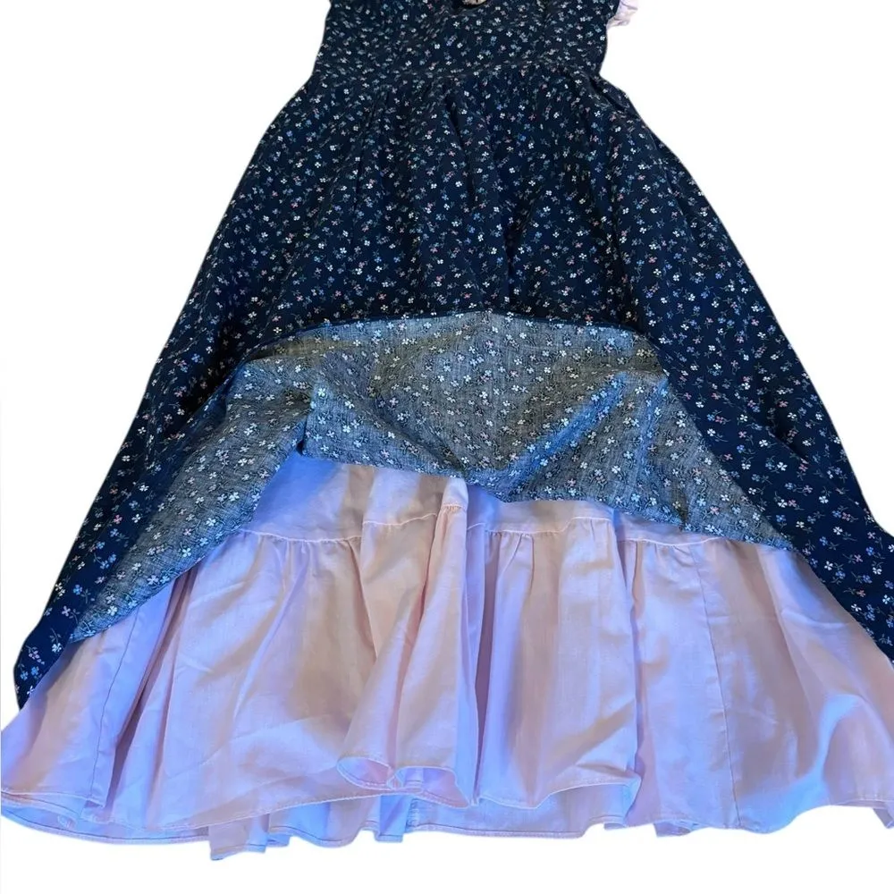 Blue Ditsy Floral Midi Dress Sweetheart Neckline Ruffle Trim Prairie Size Small - Image 9