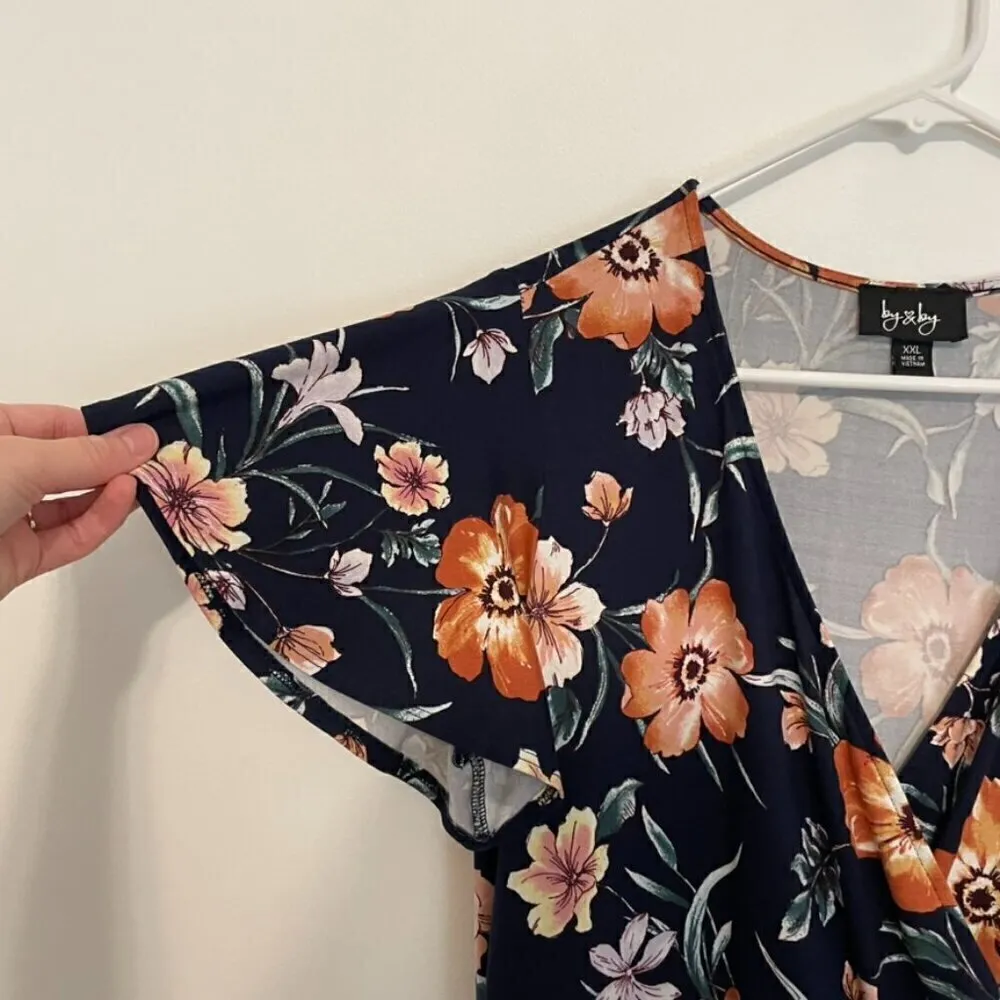 BY & BY / BY&BY Navy Blue Floral Print High Low Hi - Image 6