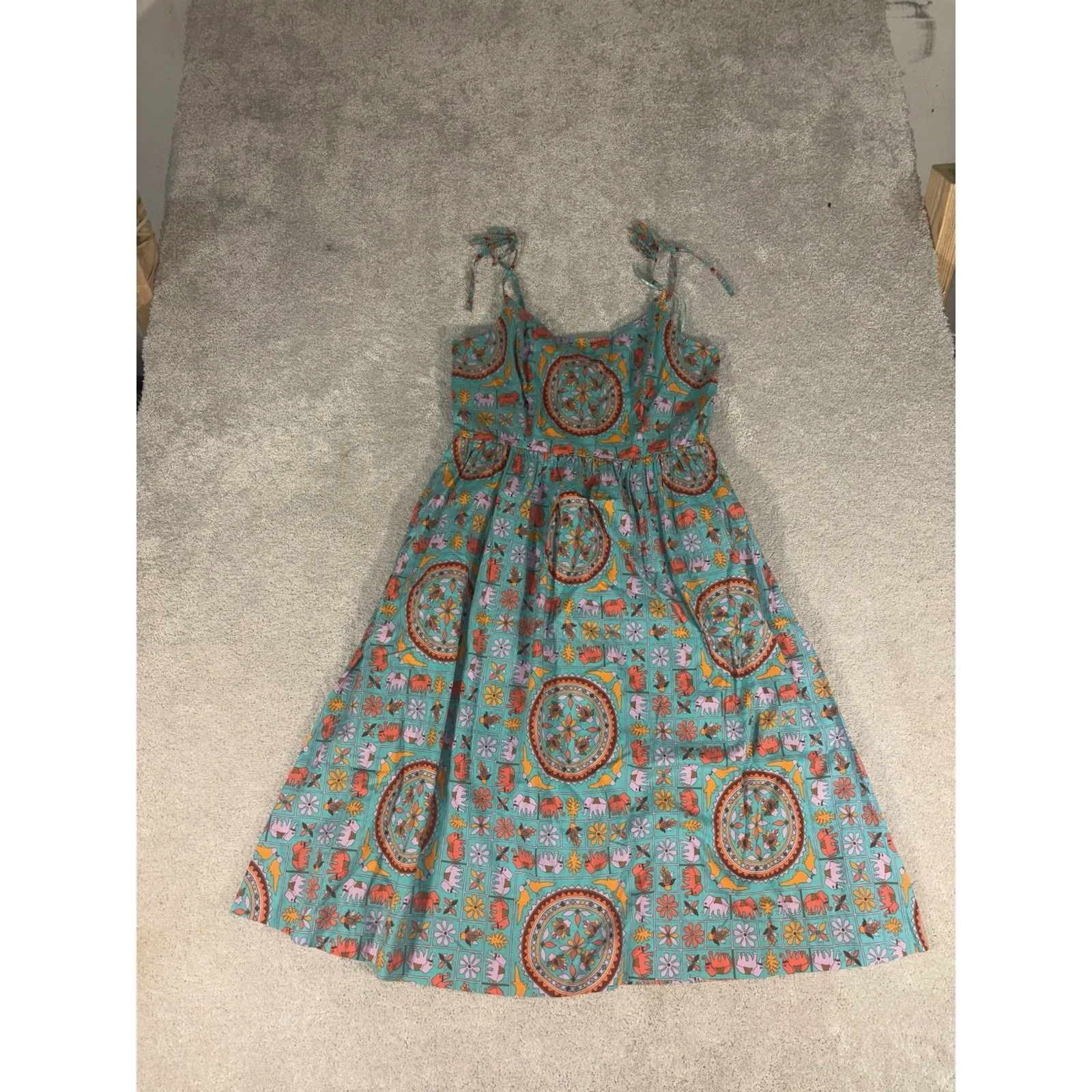 Drake's For J Crew Tiled Elephant Tie Shoulder Sun ‎ Dress 6 - Image 5