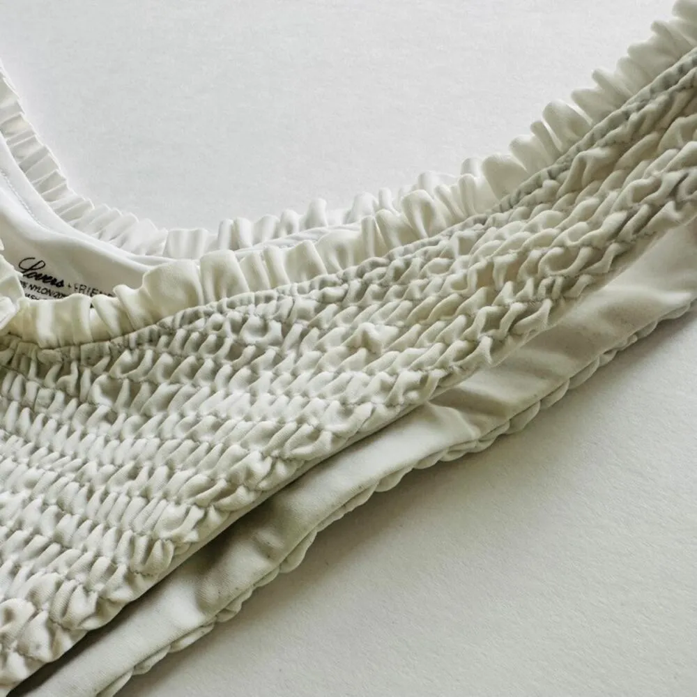 Lovers & Friends Bikini Bottom Medium White Smocked Crinkle Hi Waist Cheeky - Image 2