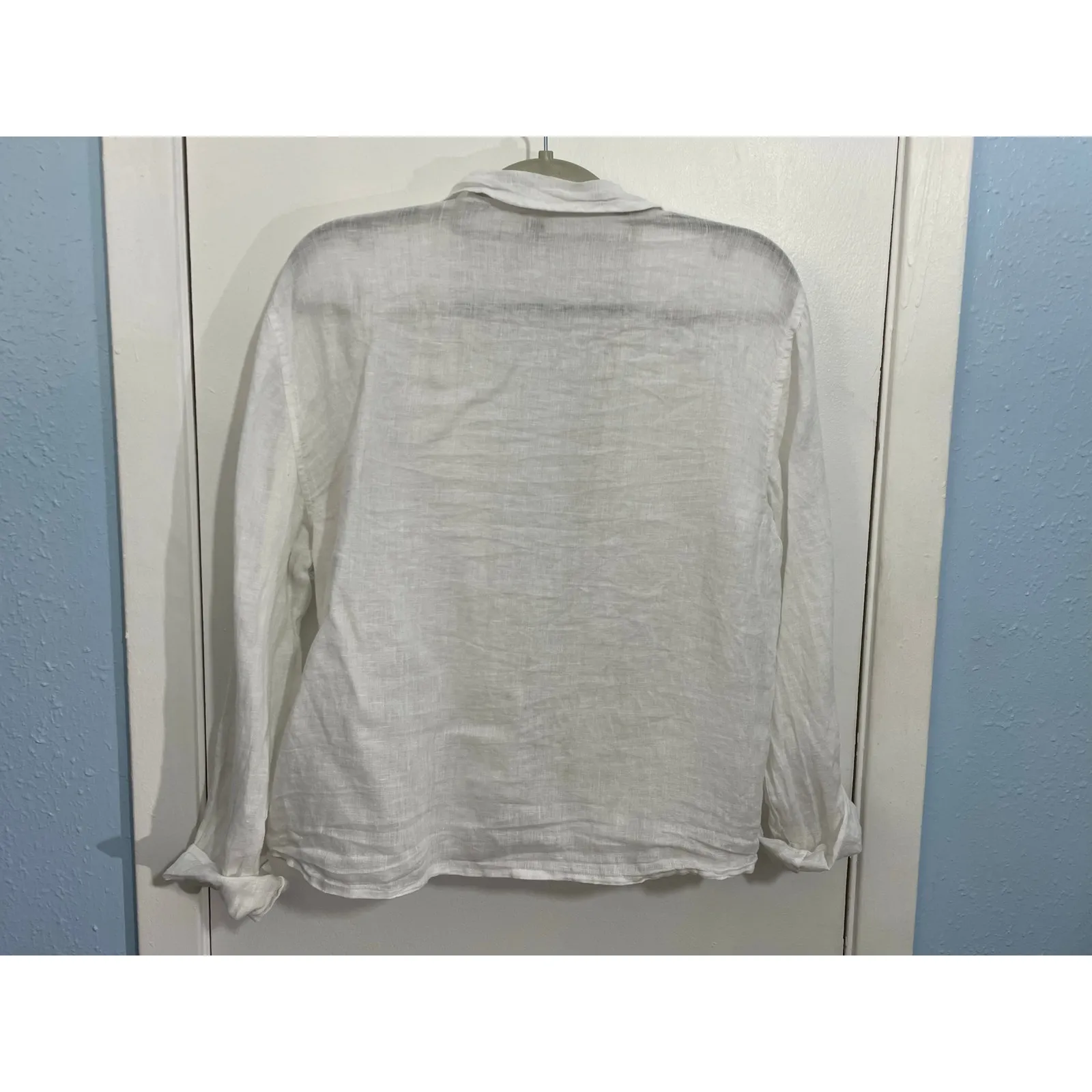 Wilfred Blouse Small White Linen Cover Up Tie Waist Country Club Lagenlook - Image 4