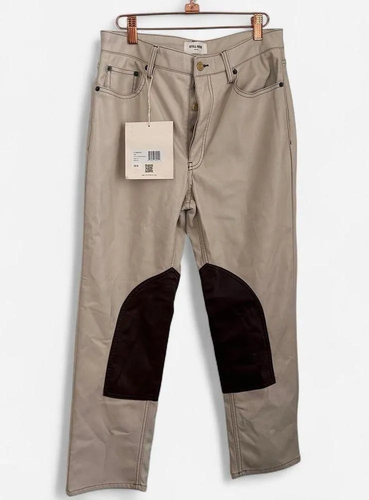 Still here the tate cream abstract brown Vegan leather pants sz 29 - Image 2