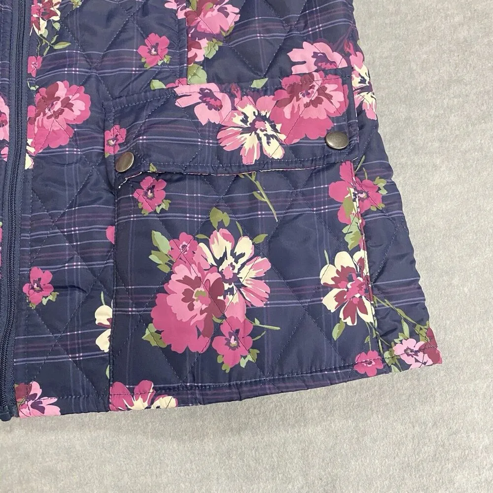 Appleseeds Reversible Quilted Vest Women Small Floral Pockets Full Zip Pink Blue - Image 5