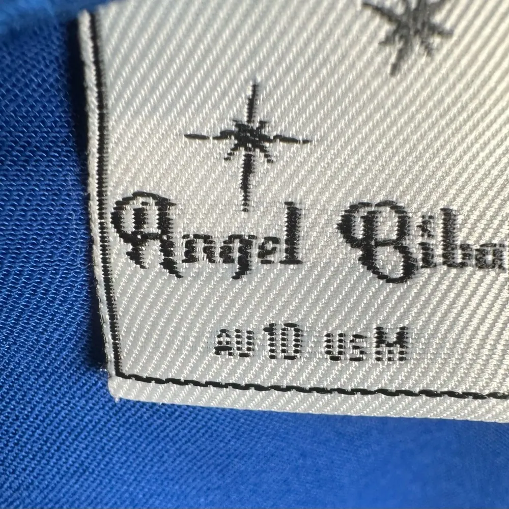 Blue satin halter neck faux wrap twisted backless mini dress size medium - Image 9