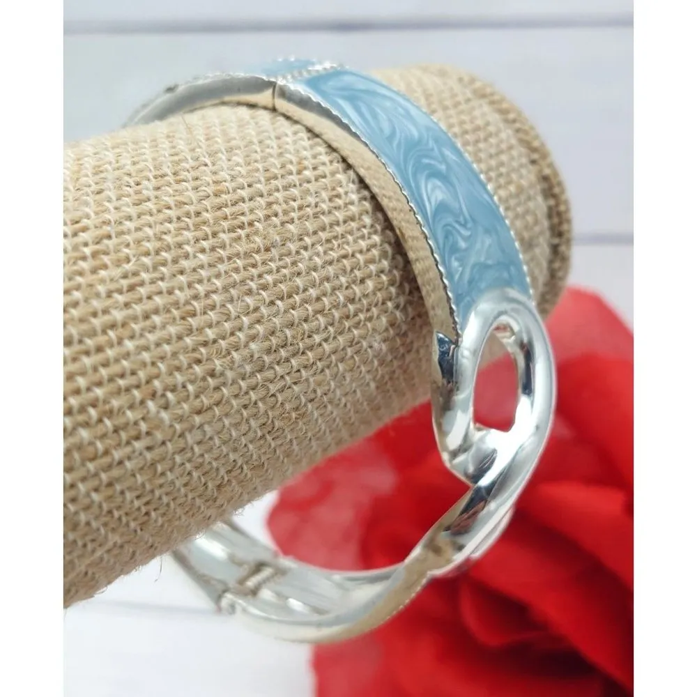 Roberto by RFM Infinity Silver Tone Hinged Bangle Bracelet Blue Swirl Enamel - Image 2