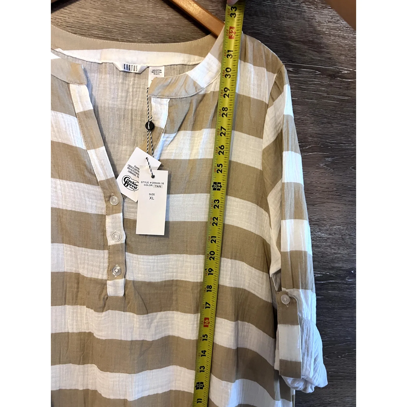 Kaktus Beach Cover up Size XL Stripped Gauze Tan White Swimwear Vacation NEW - Image 7