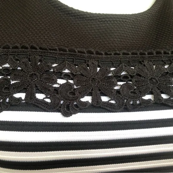 Suzy Shier Striped Sleeveless Lace Dress Sz L Black White - Image 3