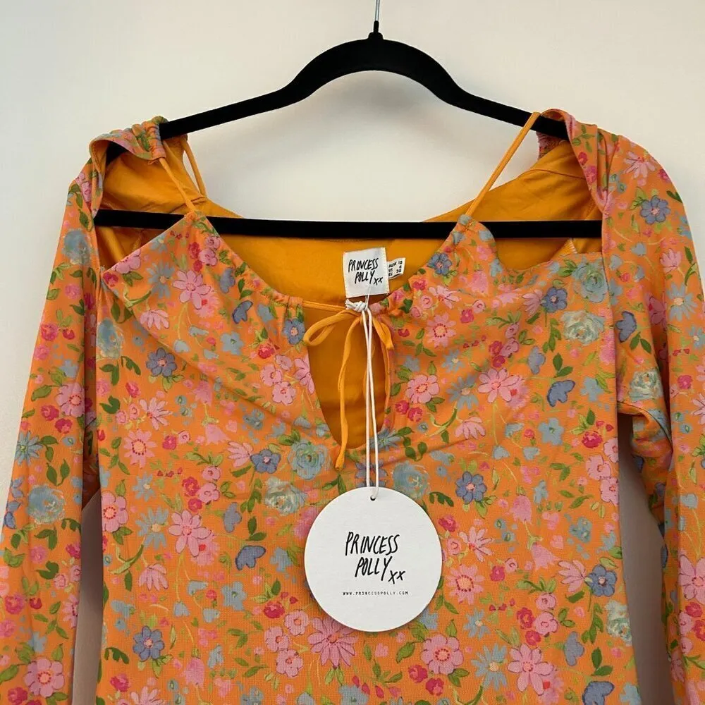 Princess Polly Juliette Floral Mini Bodycon Dress in Orange Size 6 NWT - Image 4