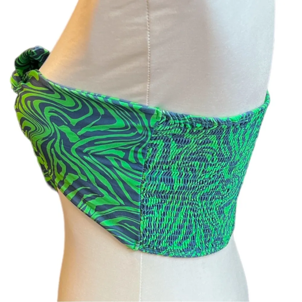 Topshop Front Tie Zebra Pattern Bandeau Tube Top Green Blue Size 6 - Image 2