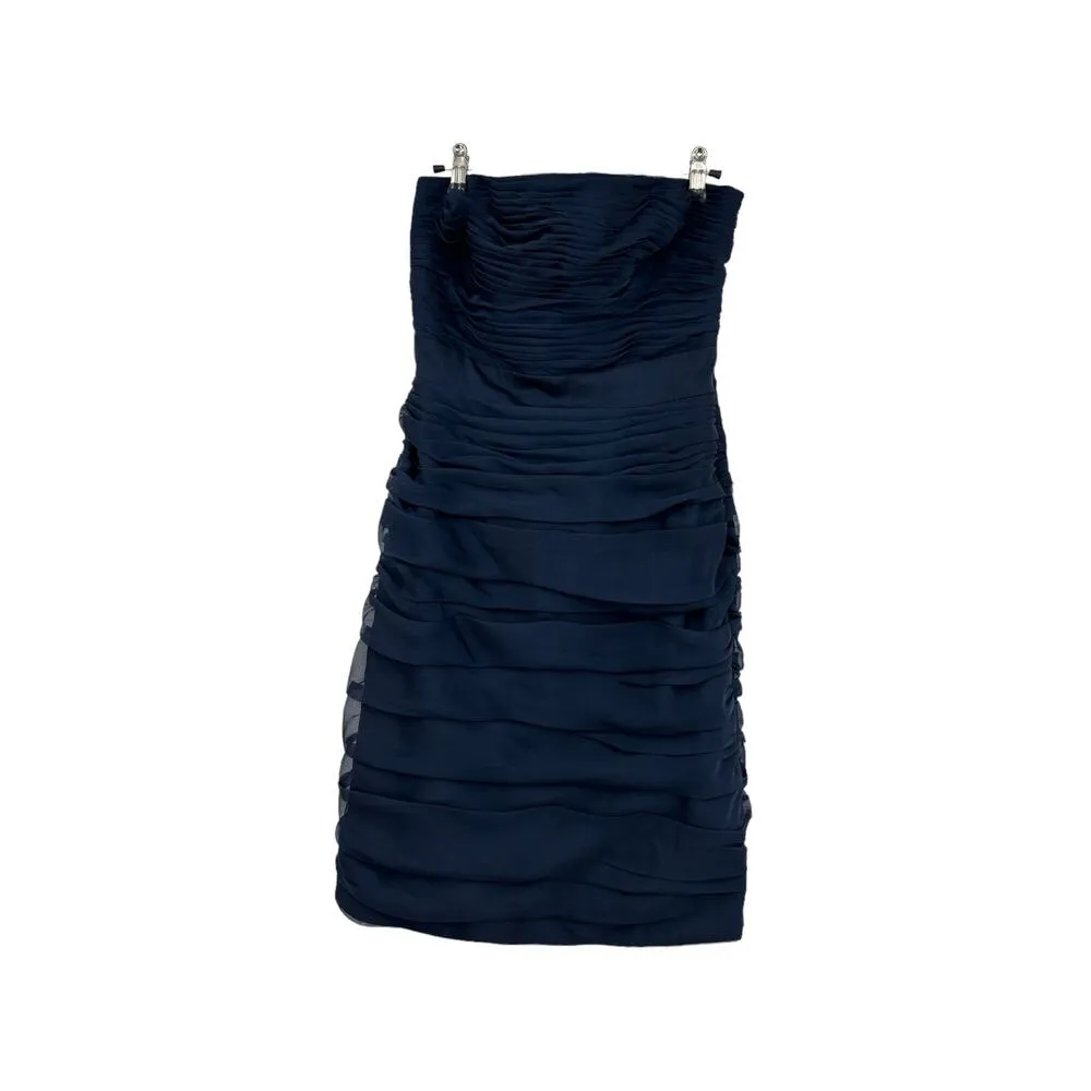 ML Monique Lhuillier Dress Womens 6 Ruched Strapless Cationic Chiffon Navy Blue - Image 2