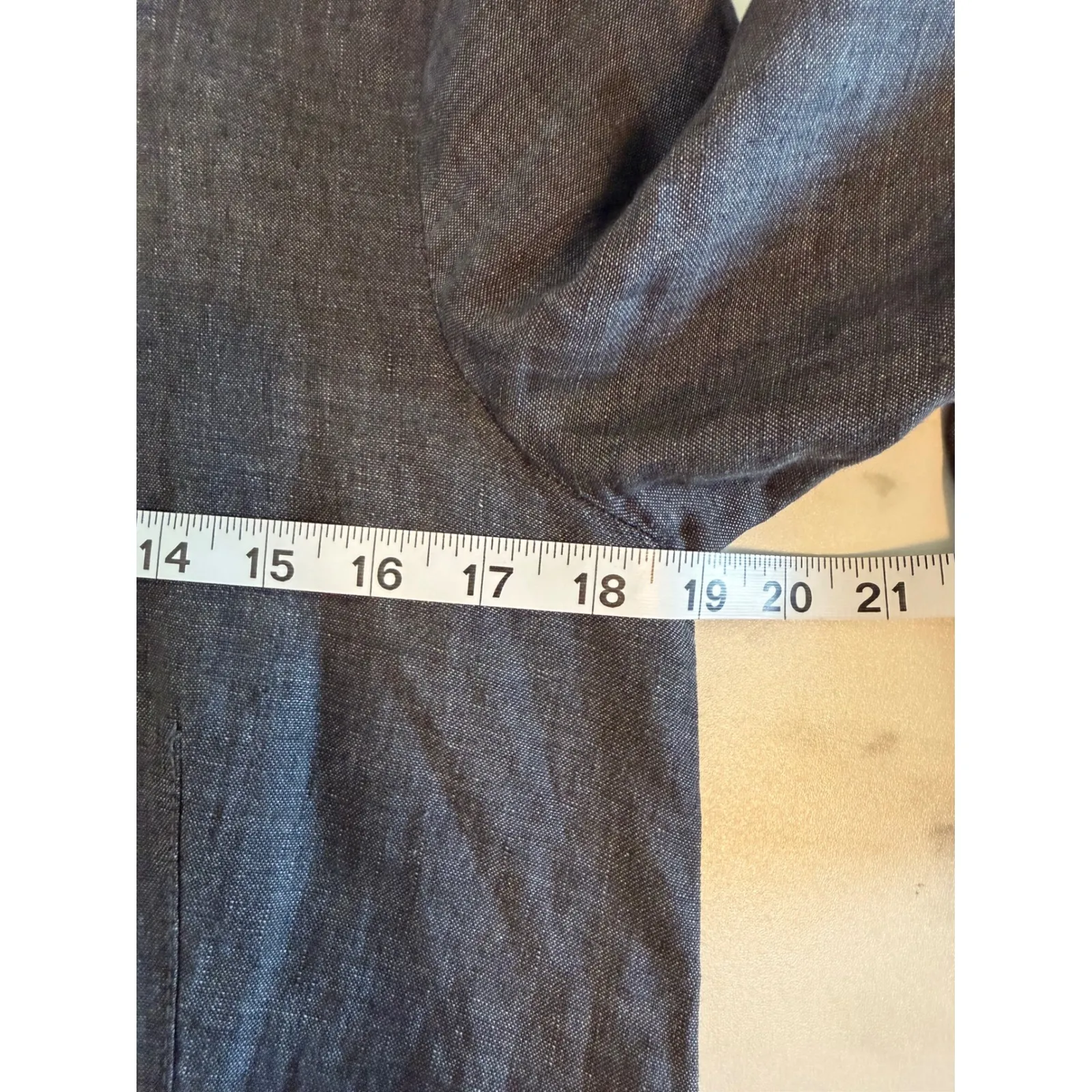 Eileen Fisher Linen Dark Wash Mandarin Collar Cross Dye Midi Button Dress Size S - Image 5