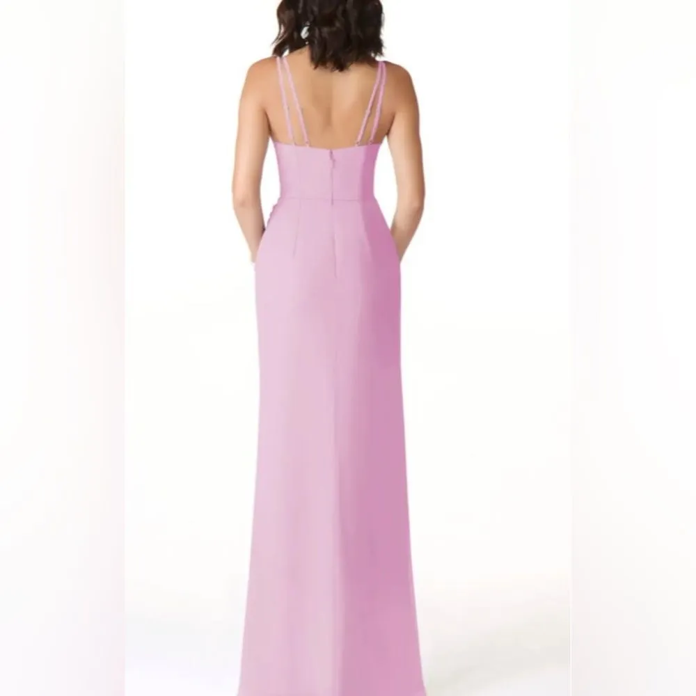 NWT AZAZIE LEO Candy Pink Mermaid V-Neck Pleated Chiffon Bridesmaid- Size 4 (A4) - Image 2