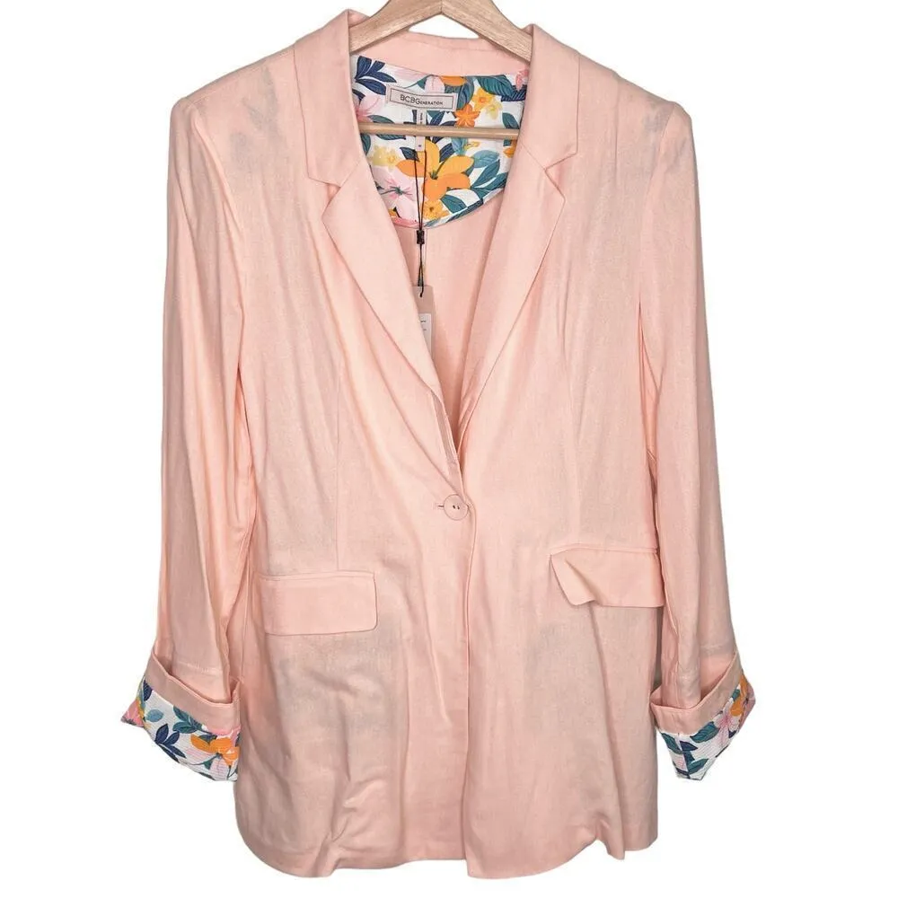 New Women’s BCBGeneration Floral Trim Linen Blend Boyfriend Blazer Size XS - Image 2