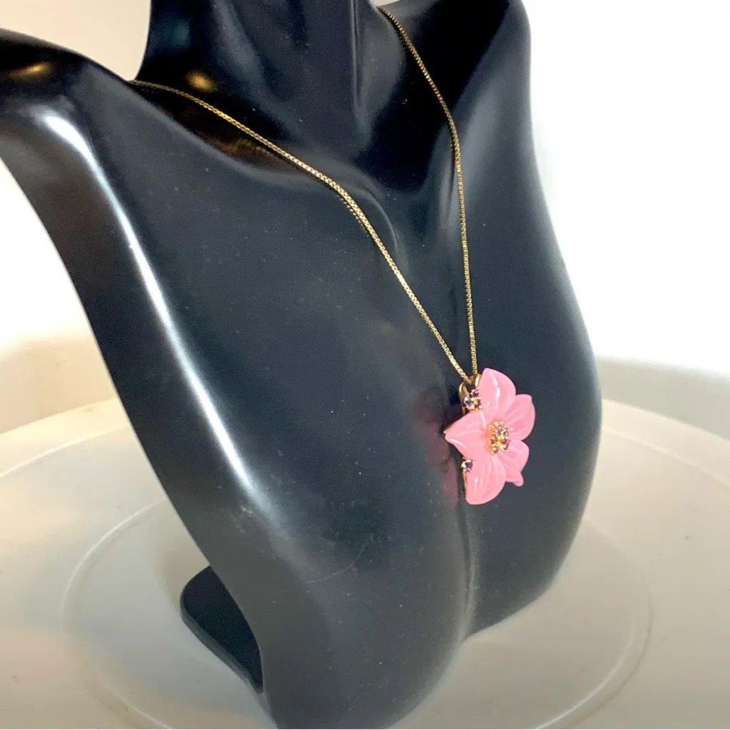 VINTAGE PINK QUARTZITE & AMETHYST GOLD TONE STERLING SILVER 925 PENDANT - Image 3