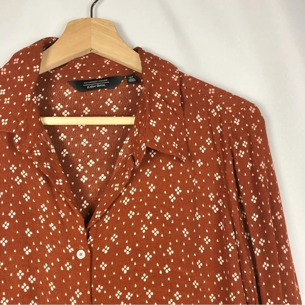 & Other Stories Rust Orange Dot Floral Long Sleeve Button Down 4 - Image 3