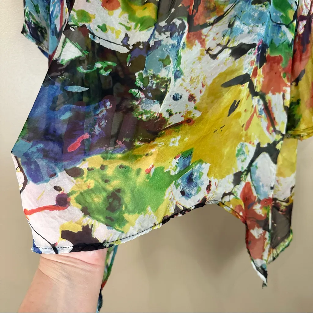 Glam Silk Multicolor Flowy Blouse Artsy Small Lagenlook - Image 4