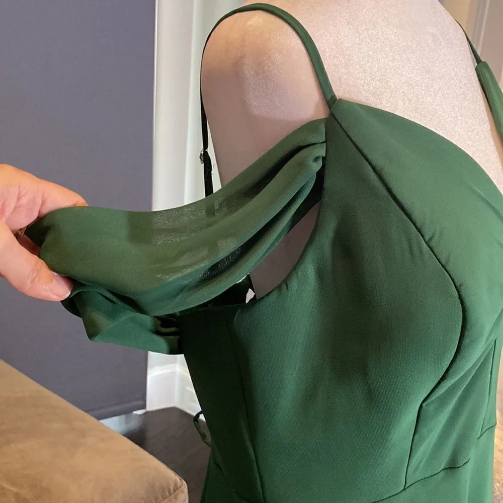 Women’s Full Length Green Chiffon Bridesmaid Party Prom Dress Corset Back 14 Green - Image 3