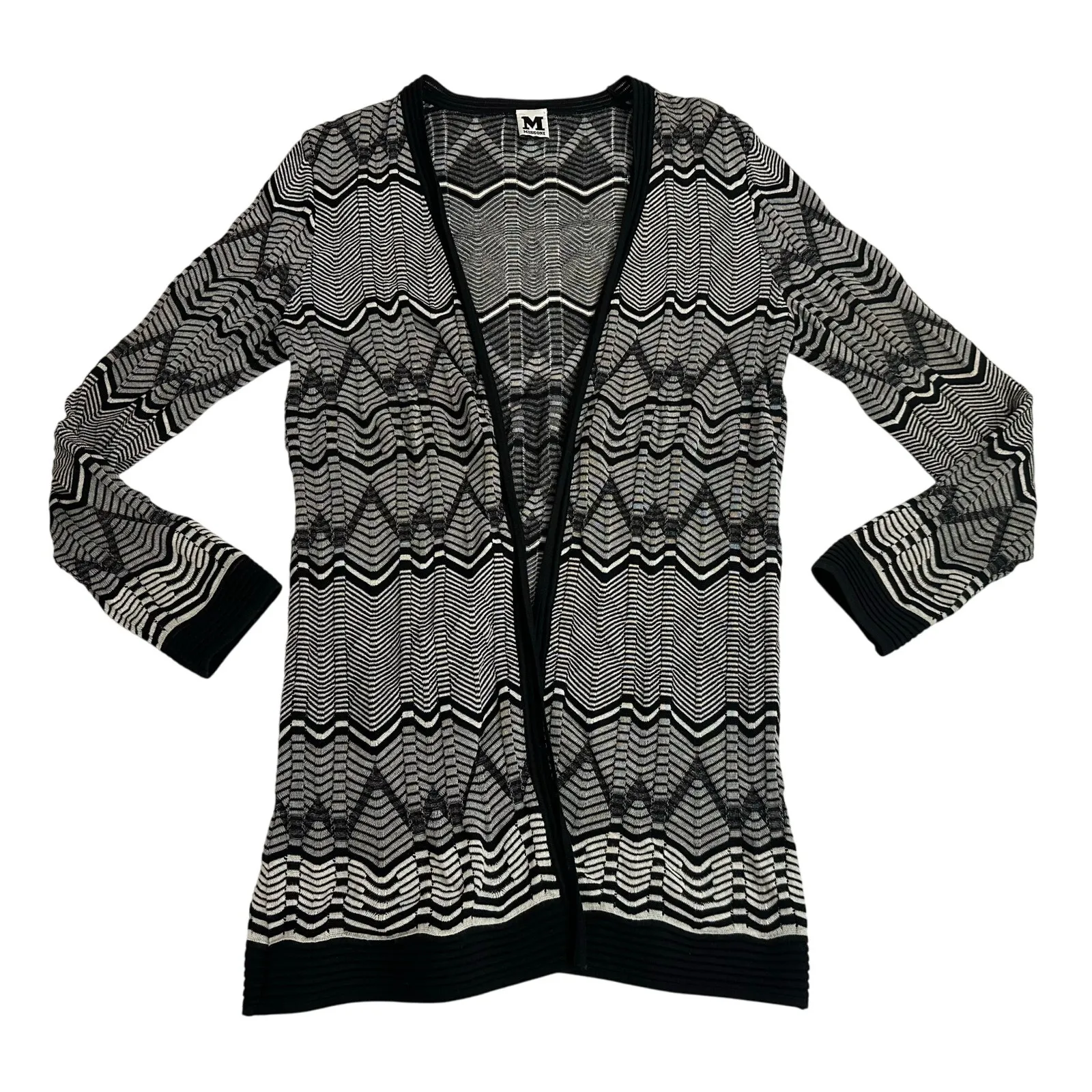 Missoni Cardigan Black & White Zig Zag Woven Open Front Long Sleeve size Large - Image 1