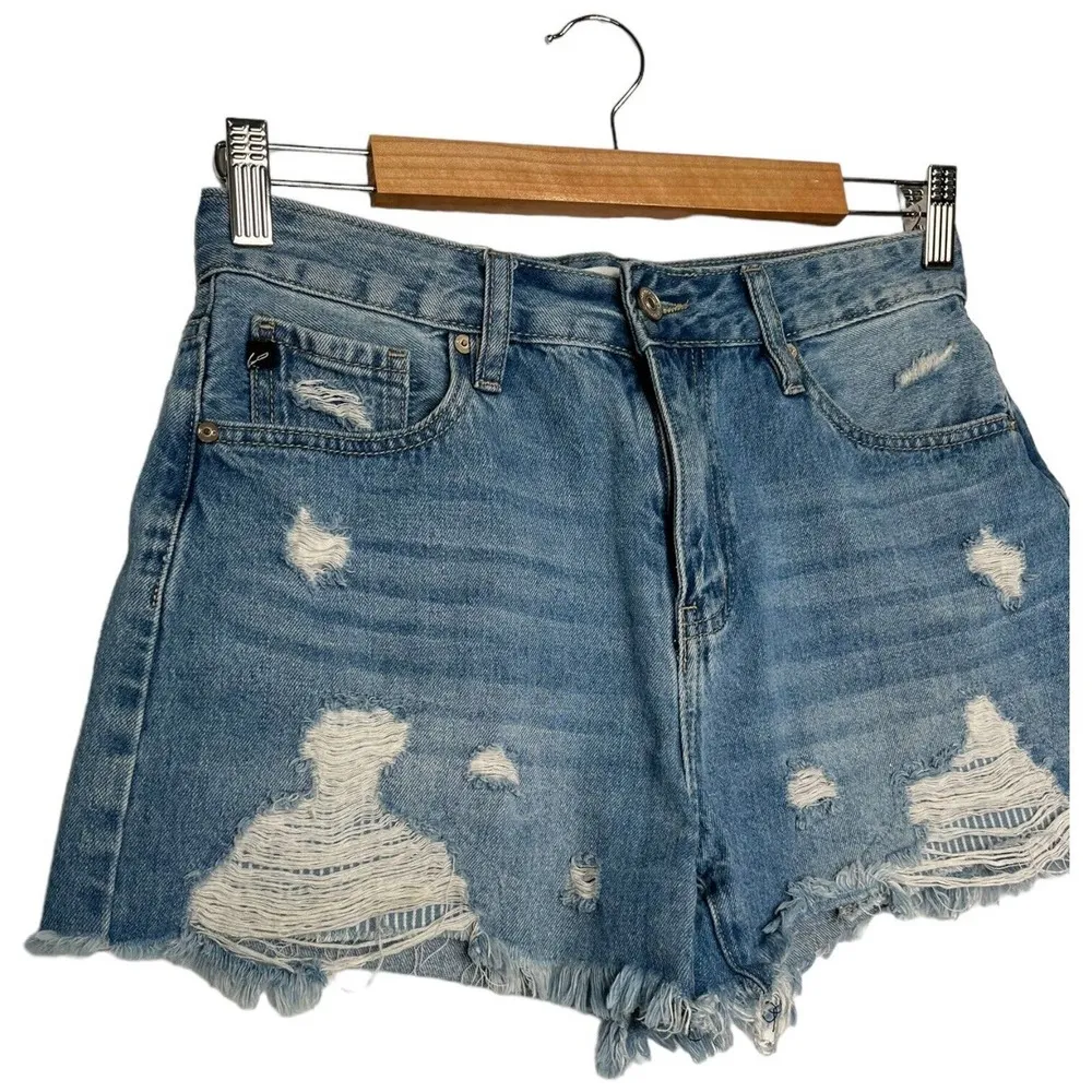 KanCan Shorts Womens 5 26 Hazel High Rise Distressed Stripe Patch Pocket Blue - Image 11