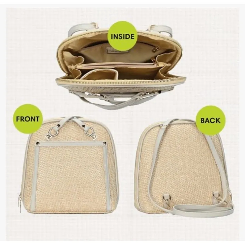 New Miztique Wicker Convertible Shoulder Backpack Brown - Image 2