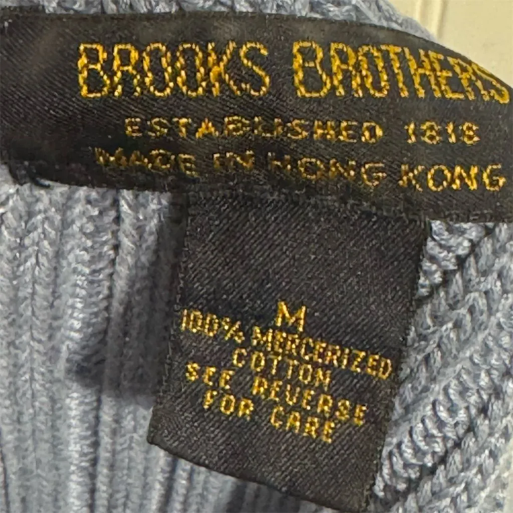 Vintage Brooks Brothers Sweater M Blue Ribbed Knit 100% Cotton Made in Hong Kong - Image 9