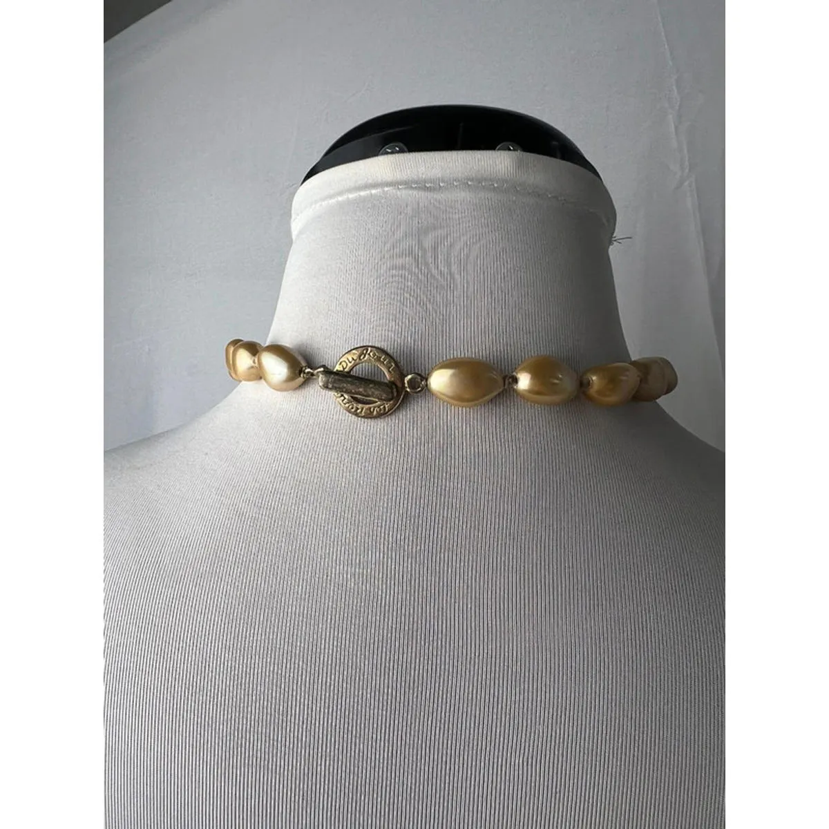 Vintage designer Du Jour gold faux oval pearl choker necklace - Image 4