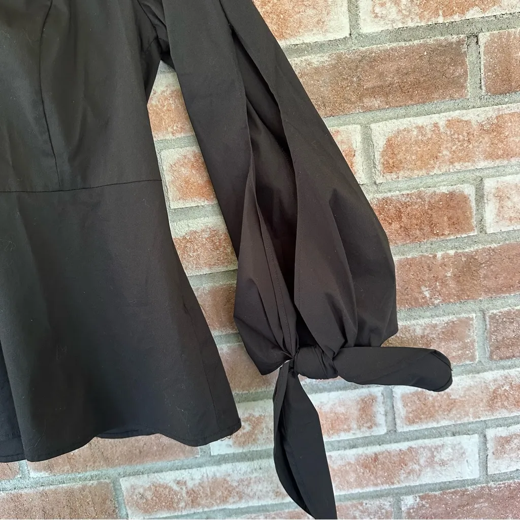 Universal Standard J. Crew Poplin V Neck Tie Cuff Blouse Women’s Small Black - Image 6