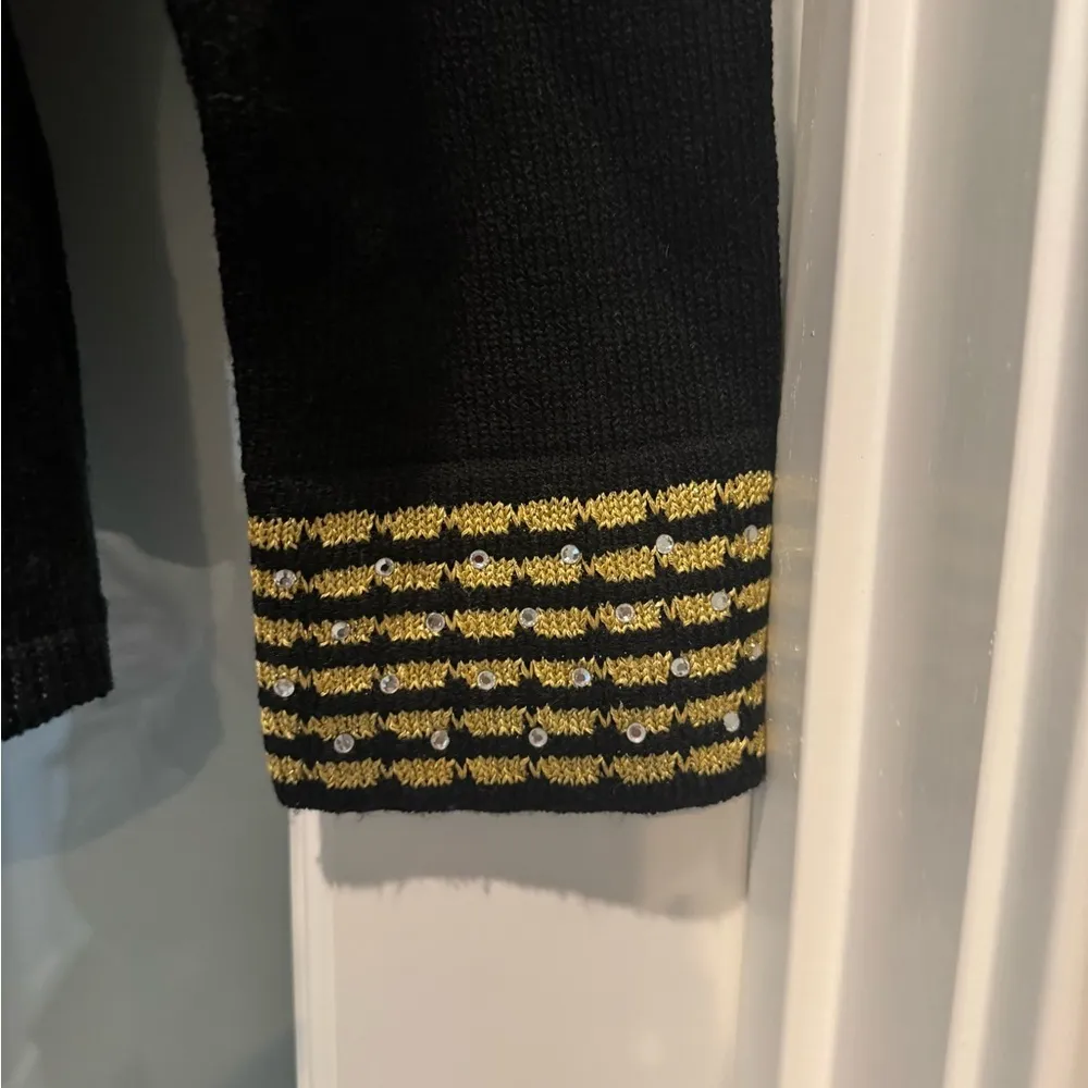 Vintage Black Gold Rhinestone Button Cardigan San Remo Laura Knits Size S - Image 9