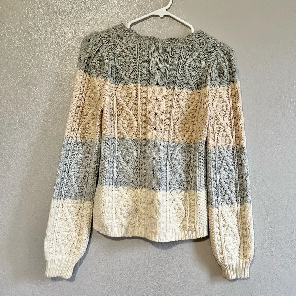 [La Vie Rebecca Taylor] Striped Cable Knit Wool Blend Sweater- Small - Image 5