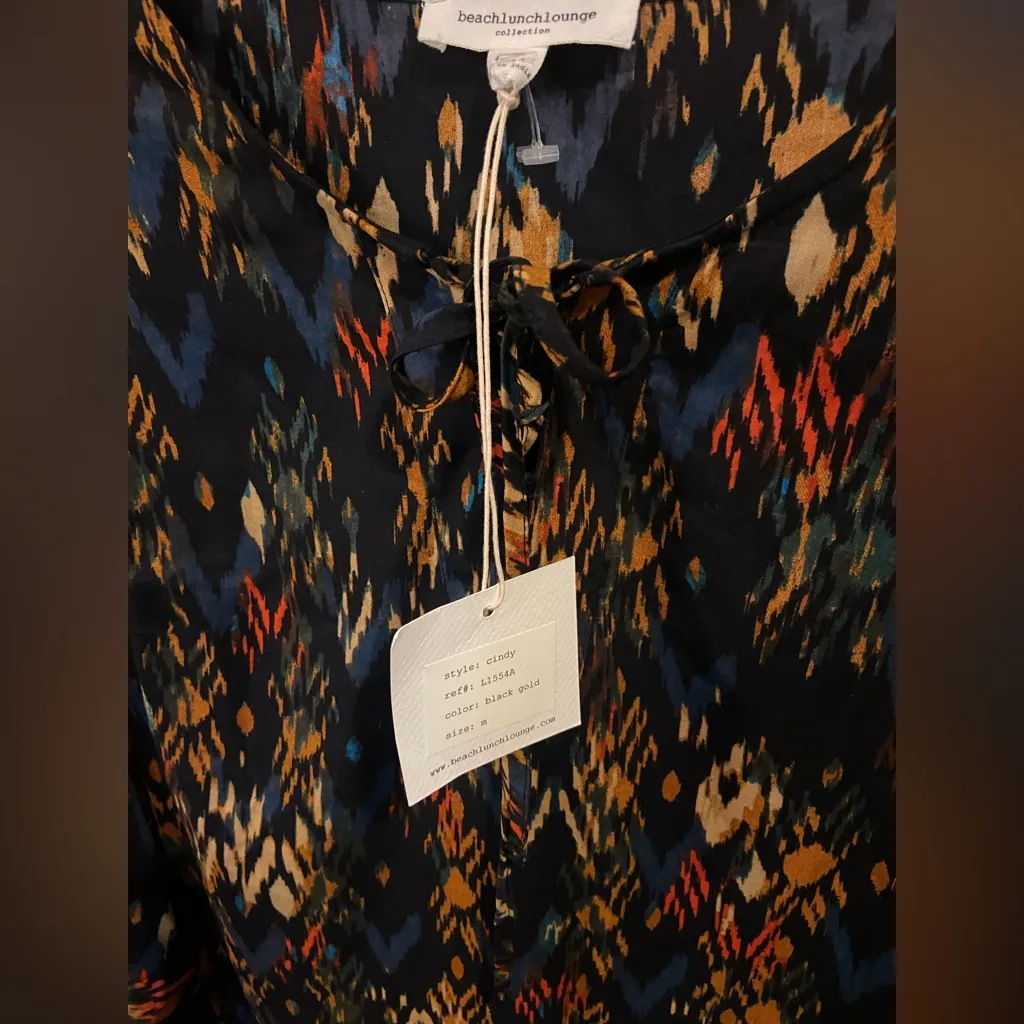 NWT Beach Lunch Lounge Cindy 3/4 Sleeve Shift Dress Medium Black Artsy - Image 3