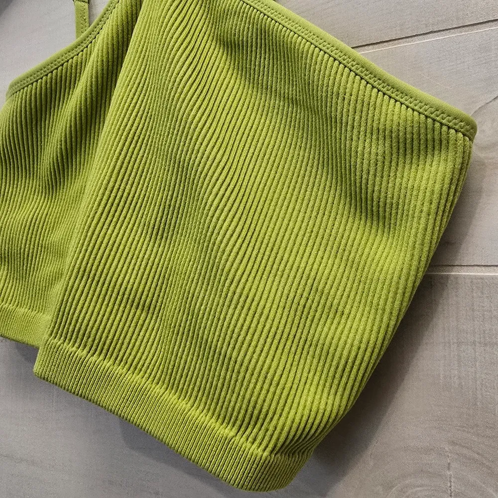 Aerie {S}  One Shoulder Double Strap Lime Green Ribbed Bralette Tank - Image 4