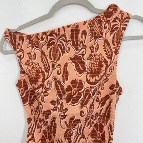 Free People Shea Floral Smocked Peach Red Tank Top‎ Peach Brown Boho Sleeveless - Image 4