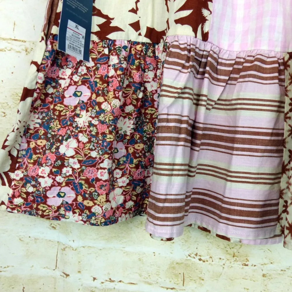 Universal Thread Patchwork Skirt Womens XL Pink Ivory Floral Stripe Boho Cottage - Image 13