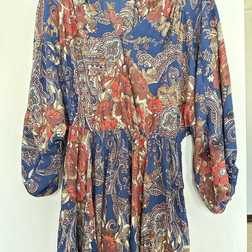 Free People High Plains Tunic Dress Size Small Blue Vintage Floral Print Boho - Image 4