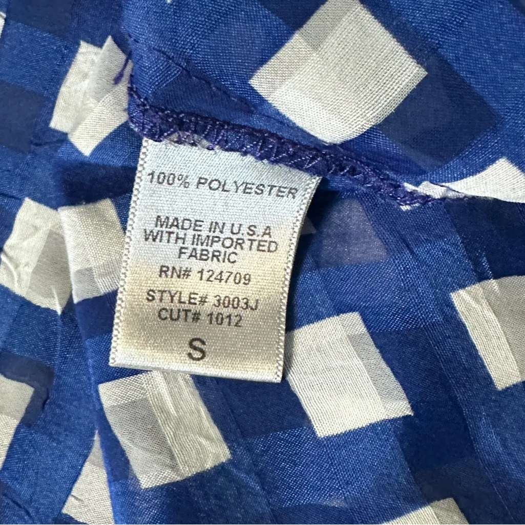 IC Collection by Connie K Geometric Tunic Top S Blouse Asymmetrica Shirt Pockets Blue - Image 8