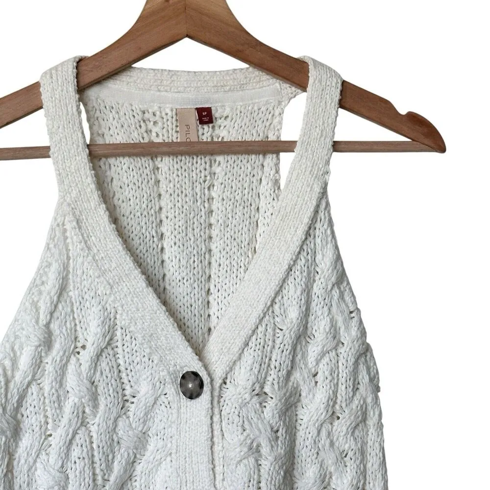 Pilcro Anthropologie SP Cable Knit Ivory Sleeveless Halter Tank Sweater Vest Y2K - Image 5