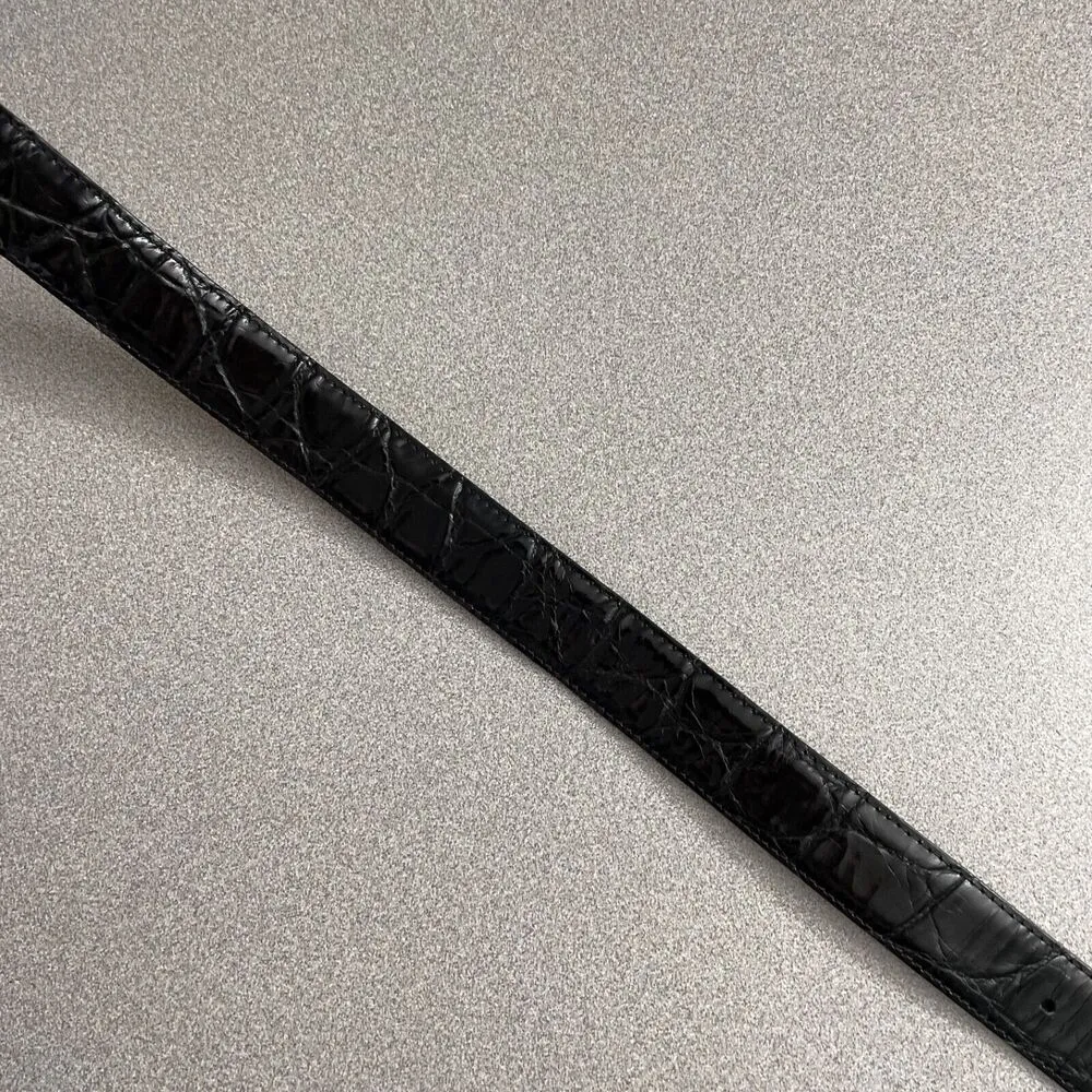 WCM New York Womens Leather Belt Medium Gold Toned Embossed Italian Dress USA Black - Image 4