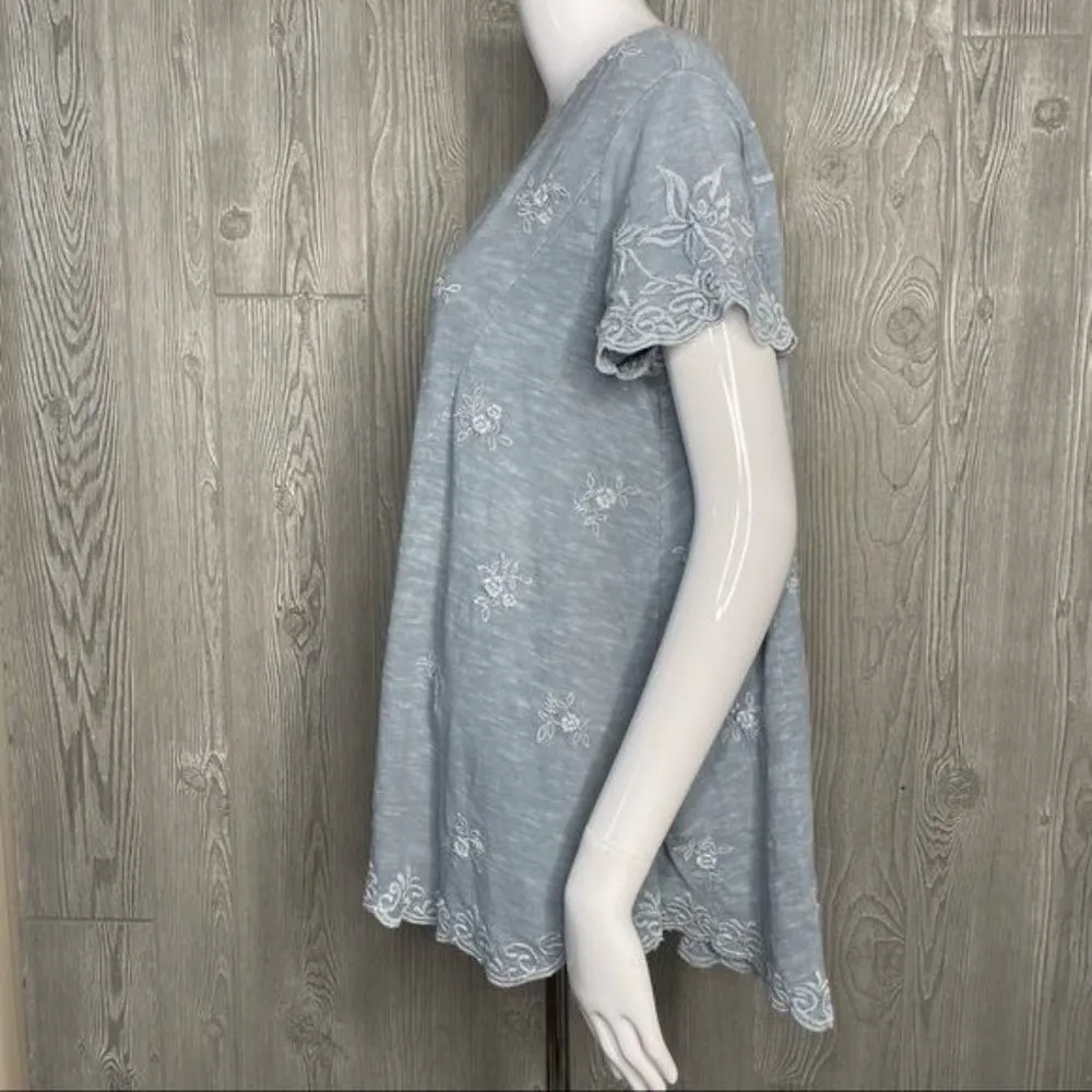 NWOT cotton Caite embroidered flair fit hand dyed oversized short sleeve t shirt Gray - Image 4