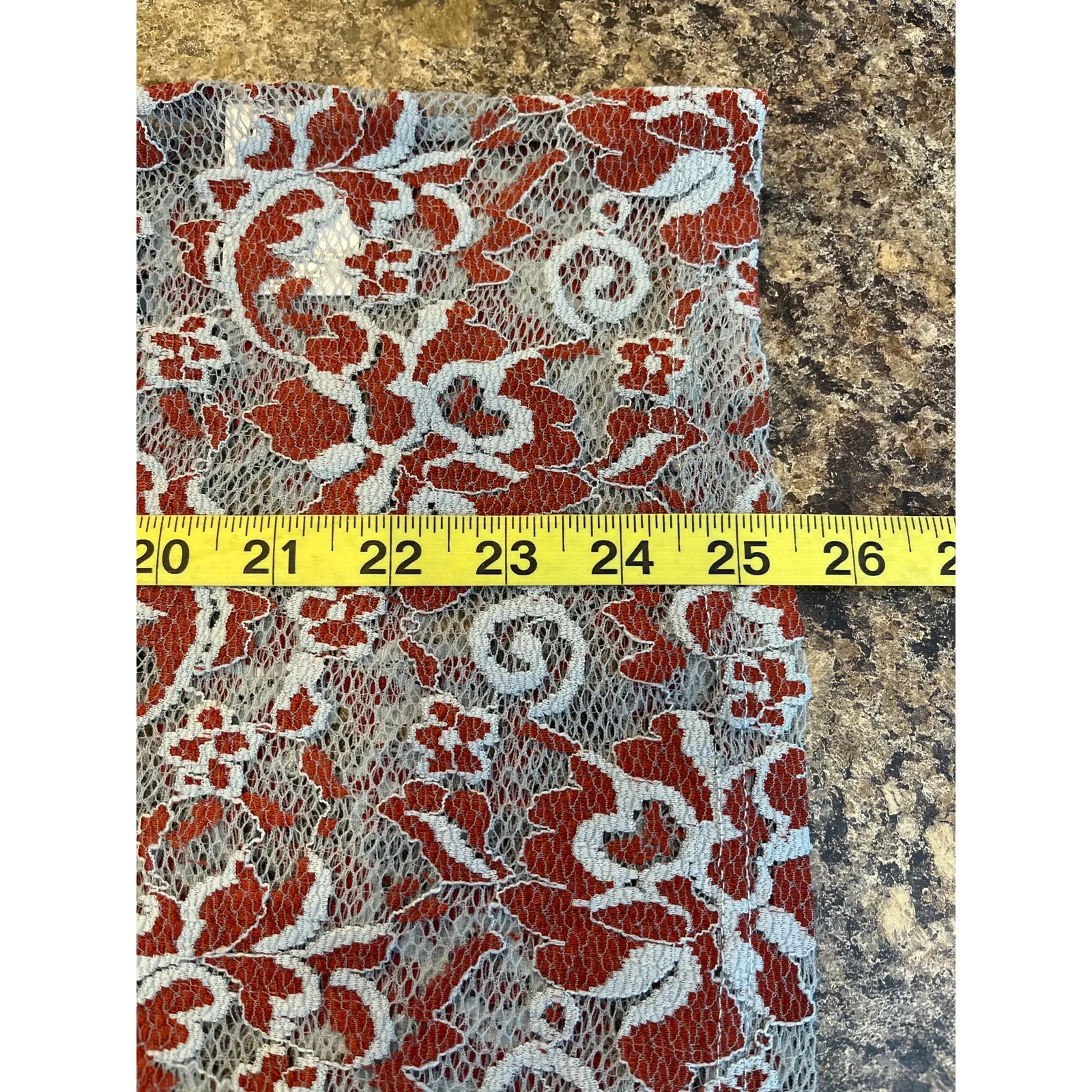 Ganni Size US 8/10 The Ruched Lace Blouse Burnt Red and White Floral Semi Sheer - Image 9