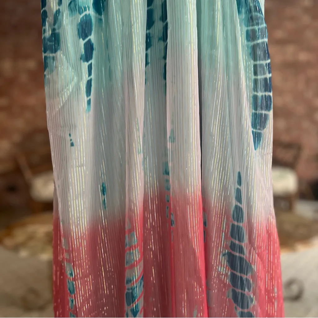 NWT Boston Proper Maxi Dress Halter Tie Dye Metallic Shimmer XS Low V-Neck Boho - Image 9