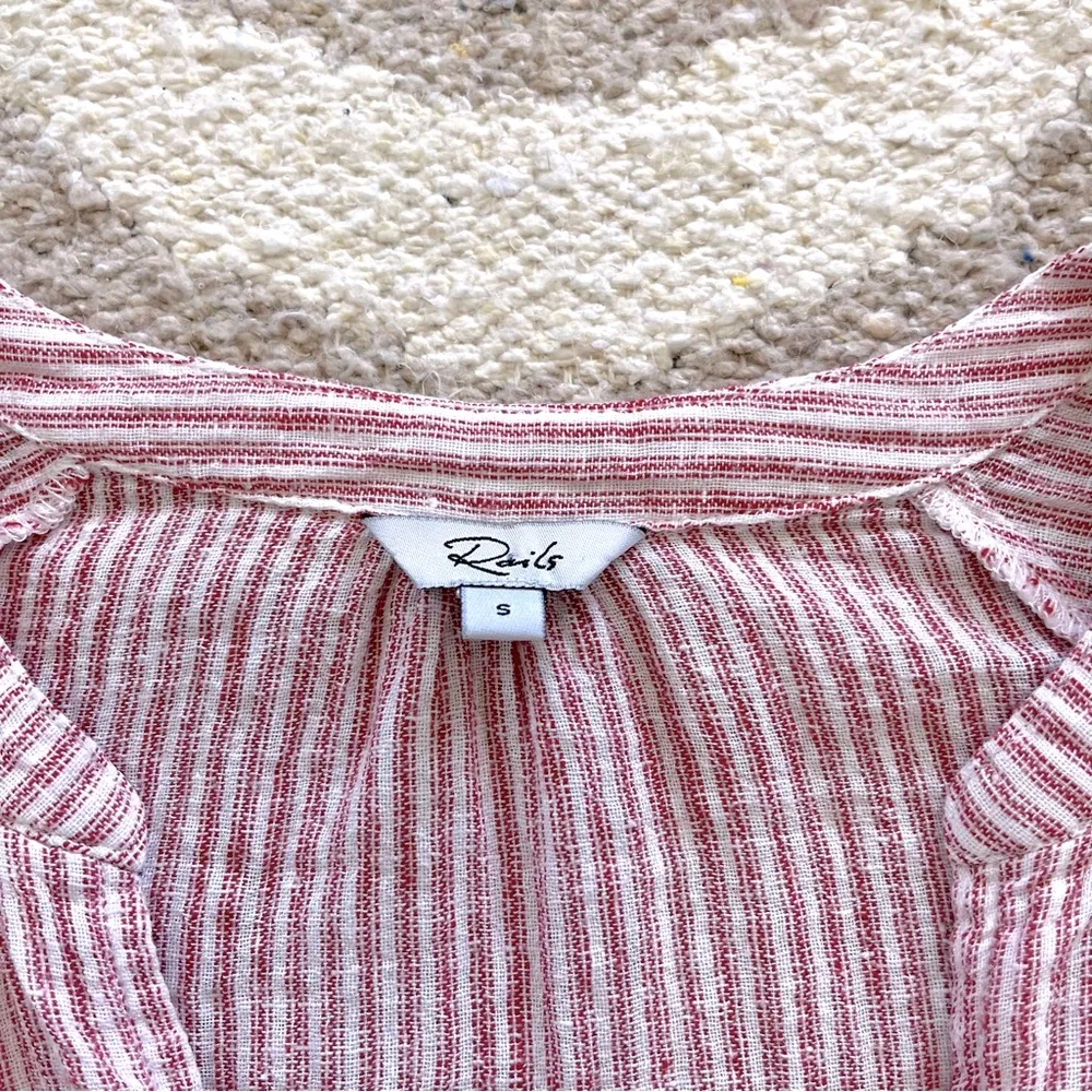Rails Marti Scarlet Stripe Button Front Linen Blend Blouse Small - Image 11
