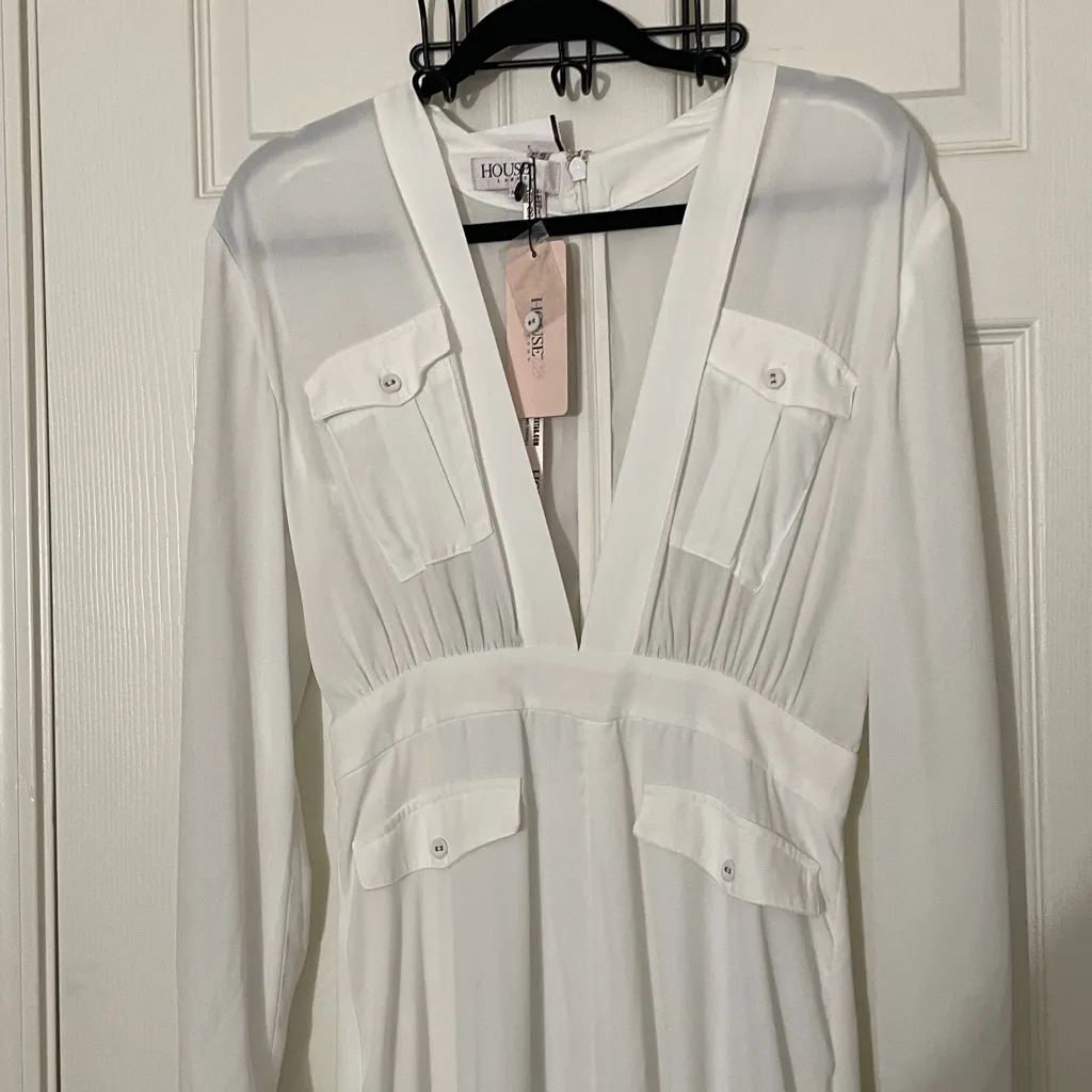 House of CB Adabelle White Georgette Long Sleeve Jumpsuit Size Medium NWT - Image 5