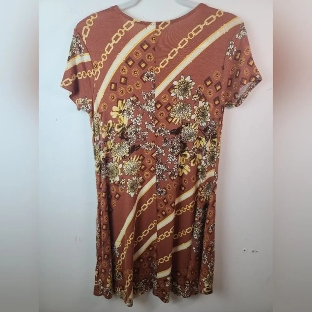 Riley & James NWT Mixed Print Buttery Soft Short Sleeve Summer Dress C1 Brown Size L - Image 7