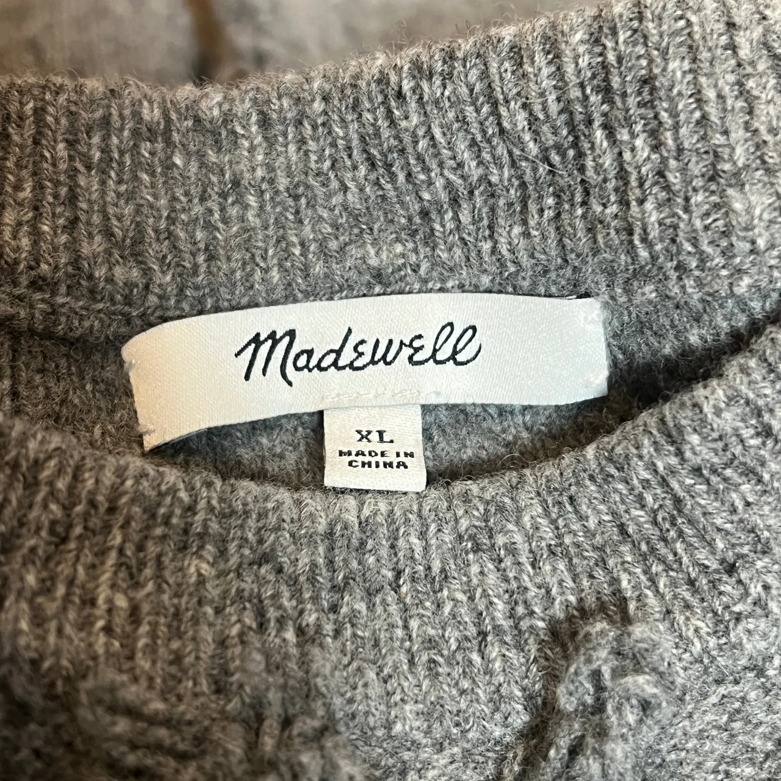 Madewell Merino Wool Fringe Sweater Gray Women's XL Crewneck Textured Knit - Image 5