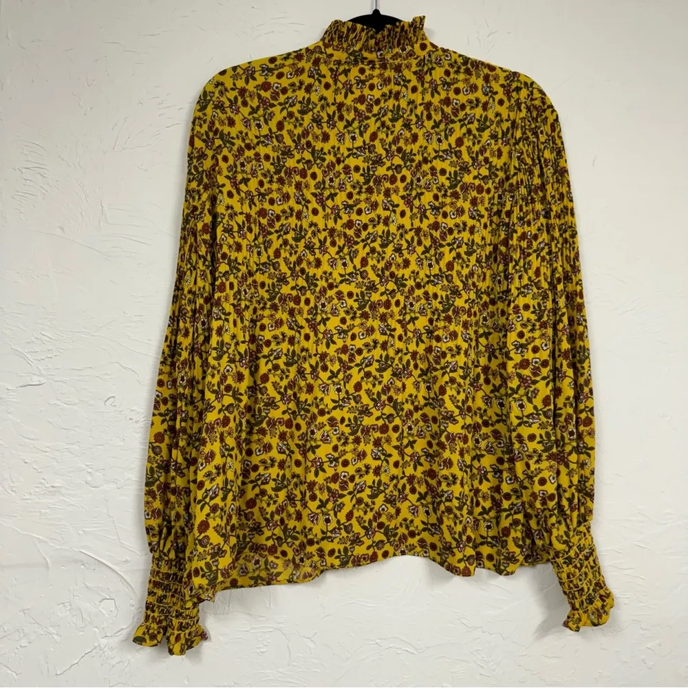 Max Studio Yellow Ditsy Floral Romantic Blouse Womens S Fall Long Sleeve Ruffled - Image 11
